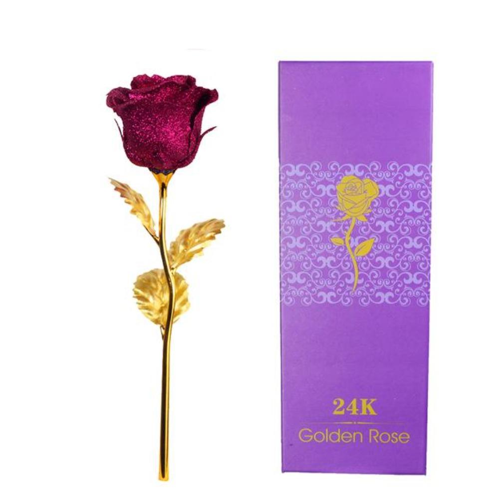 Shimmering Glitter 24k "Galaxy" Gold Rose "Love You For Life" Love Optional Display Stand