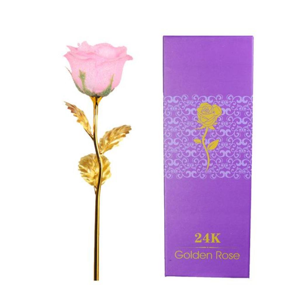 Shimmering Glitter 24k "Galaxy" Gold Rose "Love You For Life" Love Optional Display Stand