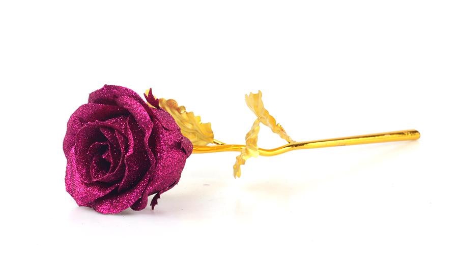 Shimmering Glitter 24k "Galaxy" Gold Rose "Love You For Life" Love Optional Display Stand
