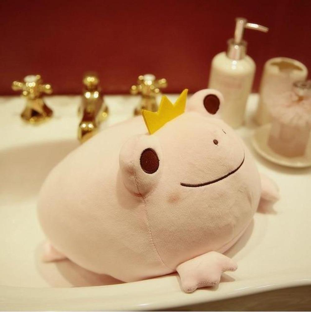 Royal Frog Pillow Plush 3D Stuffed Animal (Green, Pink or Kitty Cat)