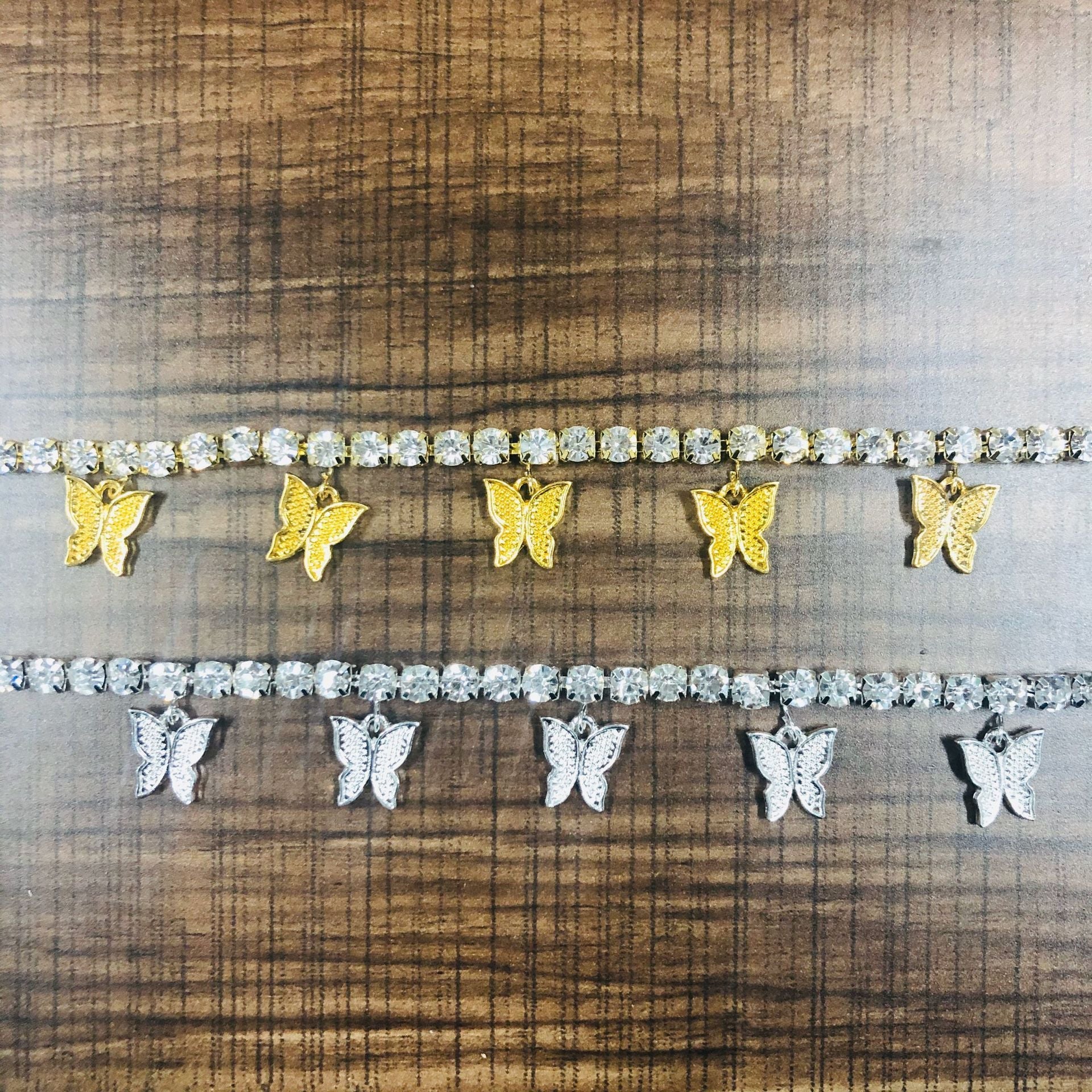 Iced Butterfly Pendant Anklet (12 Variants) 3 Colors Cubic Zirconia