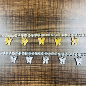 Iced Butterfly Pendant Anklet (12 Variants) 3 Colors Cubic Zirconia