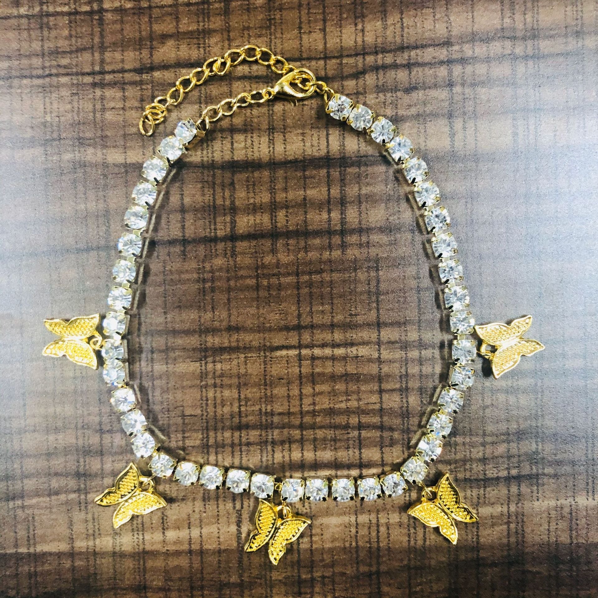 Iced Butterfly Pendant Anklet (12 Variants) 3 Colors Cubic Zirconia