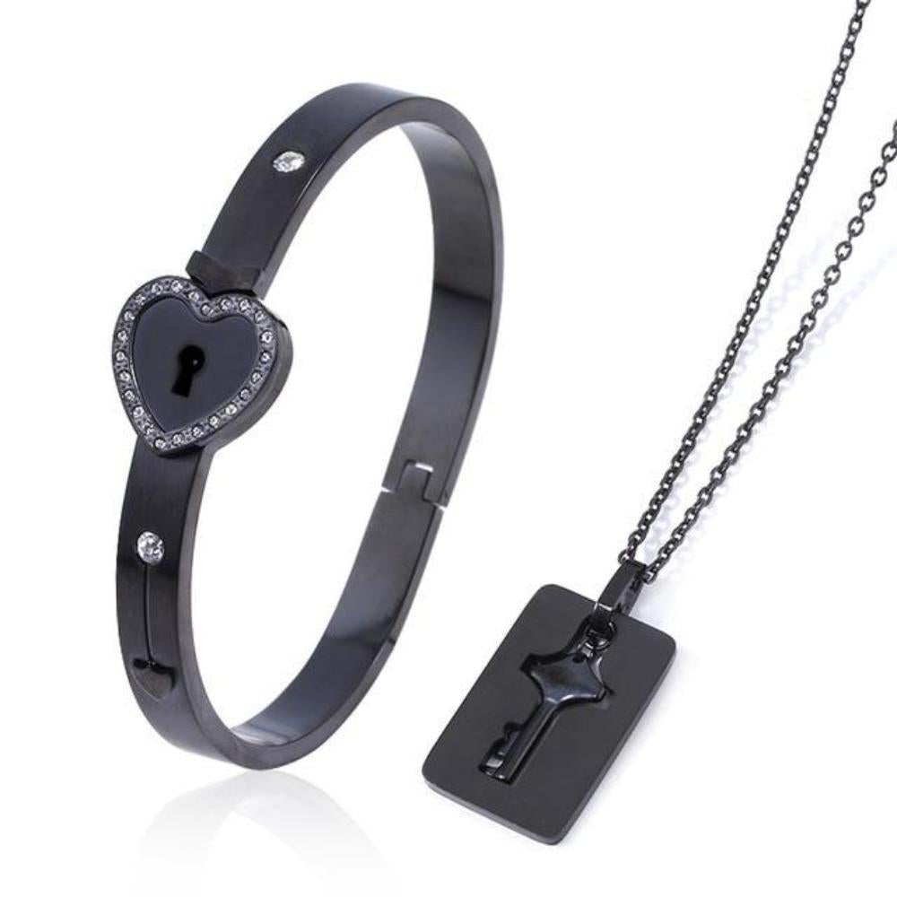 100 Language Heartbeat Key to My Heart Couple Necklace & Bracelet Lock and Key Set (16 Designs)