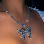 Iced Butterfly Pendant Necklace (4 Colors) Cubic Zirconia