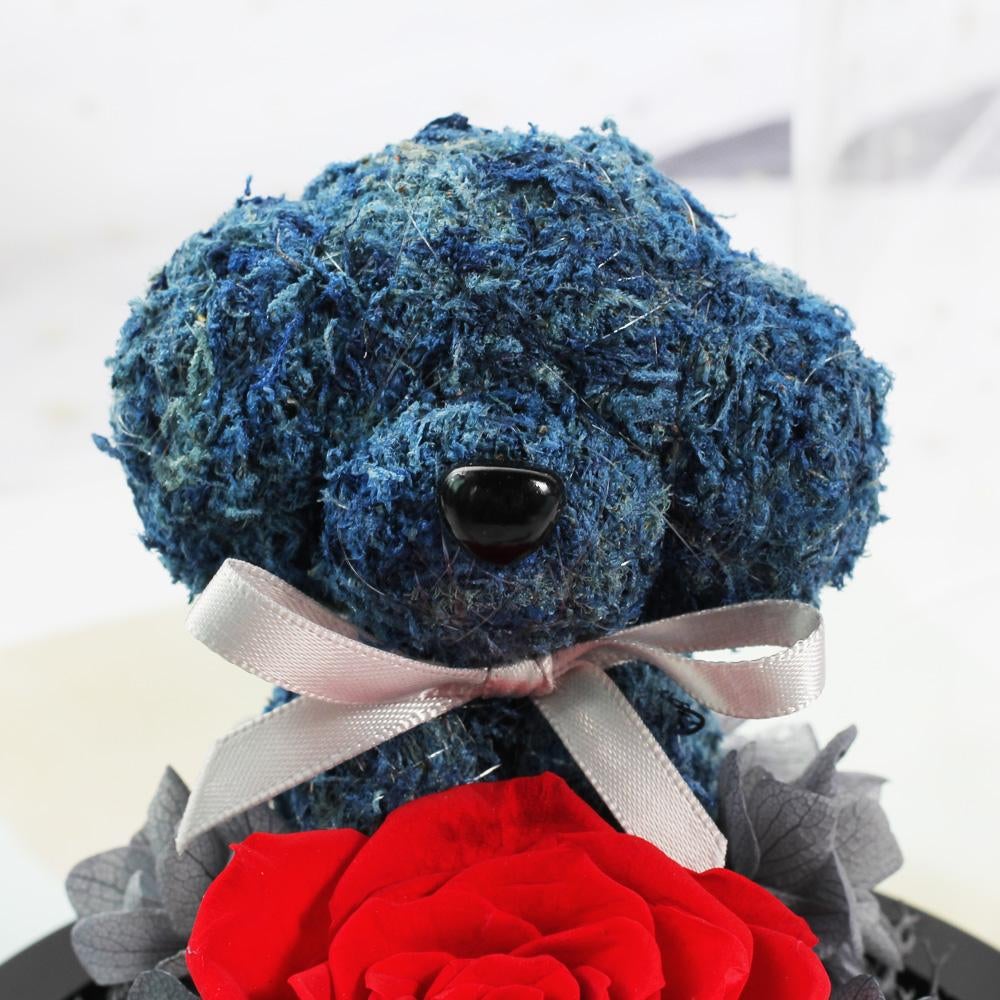 Immortal Preserved Rose Puppy Dog Glass LED Display (4 Colors)