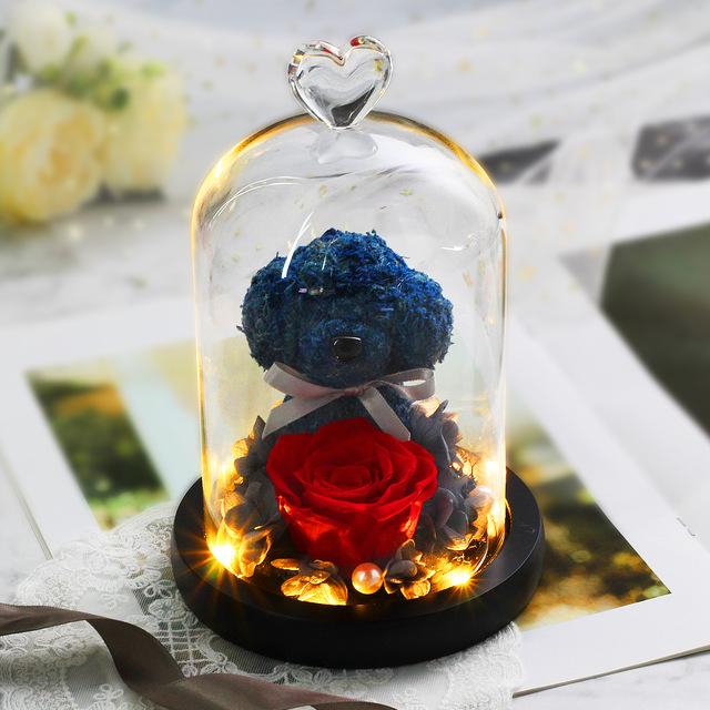 Immortal Preserved Rose Puppy Dog Glass LED Display (4 Colors)
