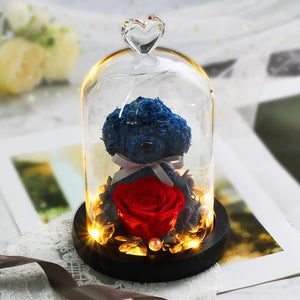 Immortal Preserved Rose Puppy Dog Glass LED Display (4 Colors)
