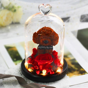 Immortal Preserved Rose Puppy Dog Glass LED Display (4 Colors)