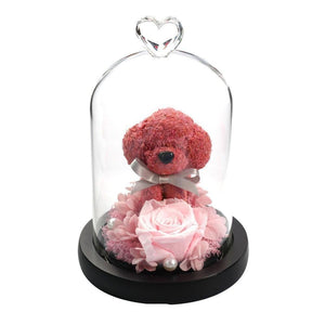 Immortal Preserved Rose Puppy Dog Glass LED Display (4 Colors)