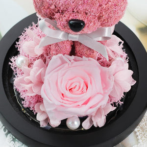Immortal Preserved Rose Puppy Dog Glass LED Display (4 Colors)