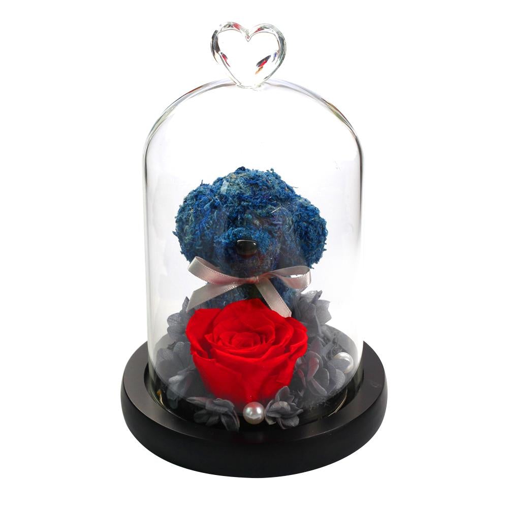 Immortal Preserved Rose Puppy Dog Glass LED Display (4 Colors)
