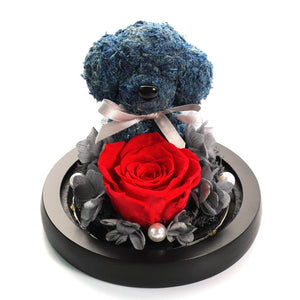 Immortal Preserved Rose Puppy Dog Glass LED Display (4 Colors)