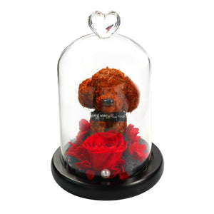 Immortal Preserved Rose Puppy Dog Glass LED Display (4 Colors)