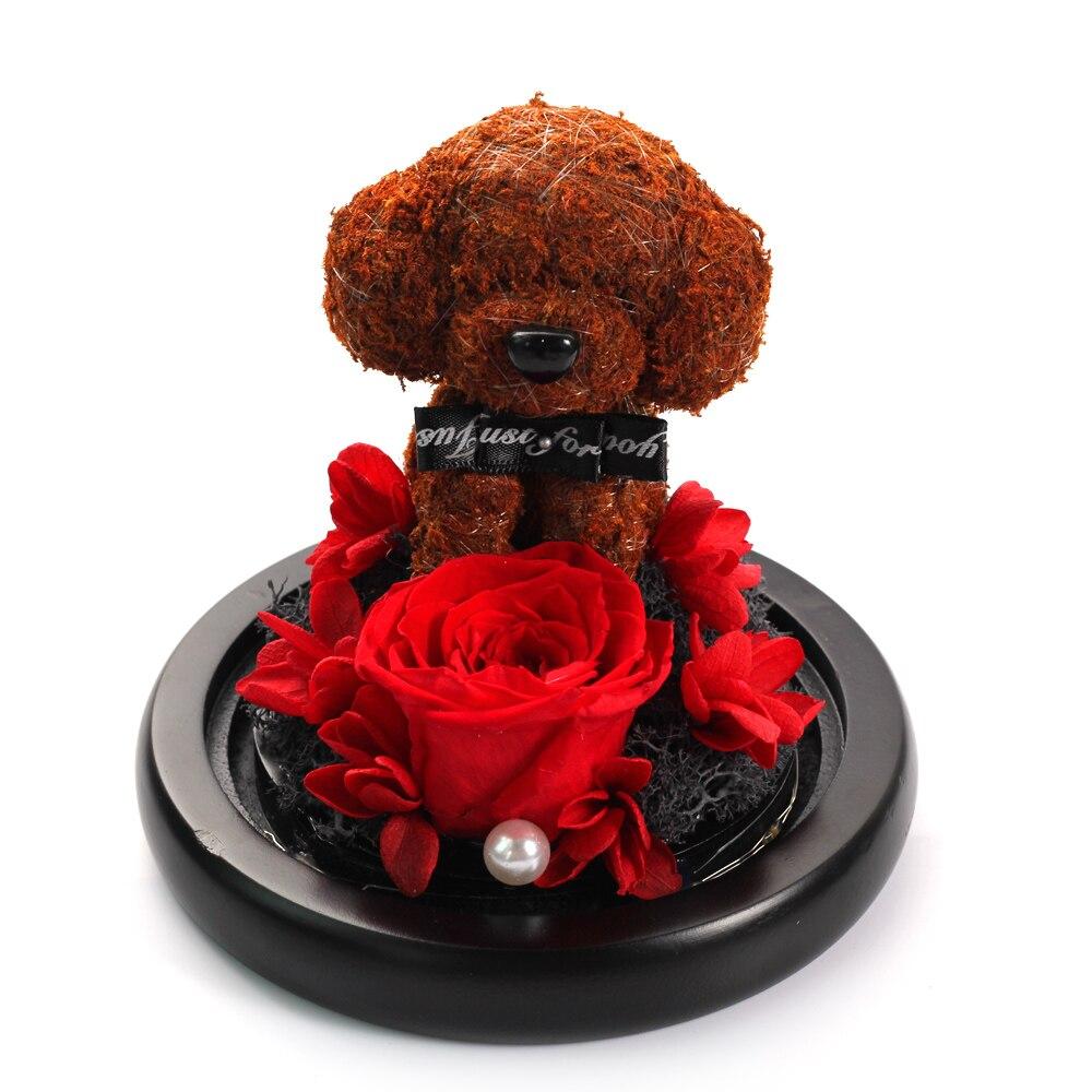 Immortal Preserved Rose Puppy Dog Glass LED Display (4 Colors)