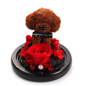 Immortal Preserved Rose Puppy Dog Glass LED Display (4 Colors)