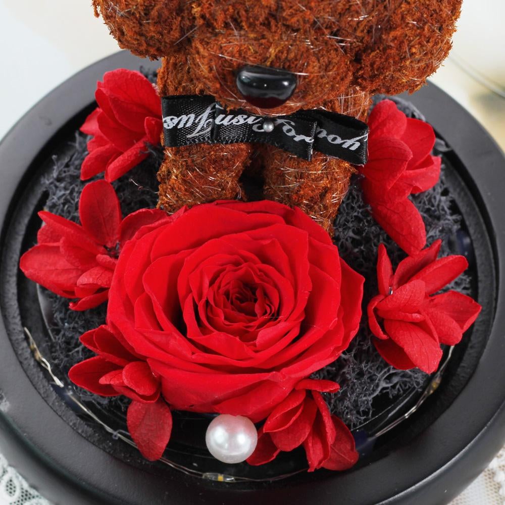 Immortal Preserved Rose Puppy Dog Glass LED Display (4 Colors)