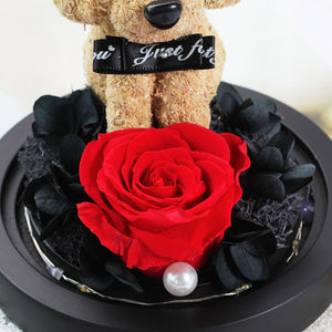 Immortal Preserved Rose Puppy Dog Glass LED Display (4 Colors)