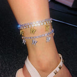 Iced Butterfly Pendant Anklet (12 Variants) 3 Colors Cubic Zirconia