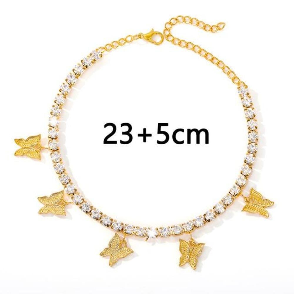 Iced Butterfly Pendant Anklet (12 Variants) 3 Colors Cubic Zirconia