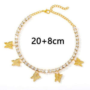 Iced Butterfly Pendant Anklet (12 Variants) 3 Colors Cubic Zirconia