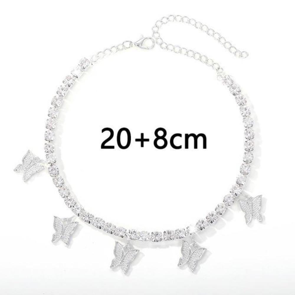 Iced Butterfly Pendant Anklet (12 Variants) 3 Colors Cubic Zirconia