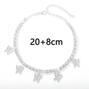 Iced Butterfly Pendant Anklet (12 Variants) 3 Colors Cubic Zirconia