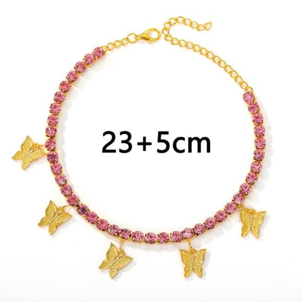 Iced Butterfly Pendant Anklet (12 Variants) 3 Colors Cubic Zirconia