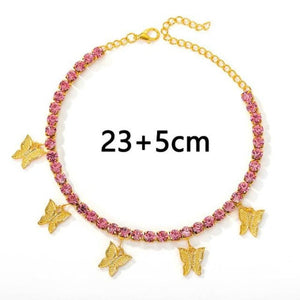 Iced Butterfly Pendant Anklet (12 Variants) 3 Colors Cubic Zirconia