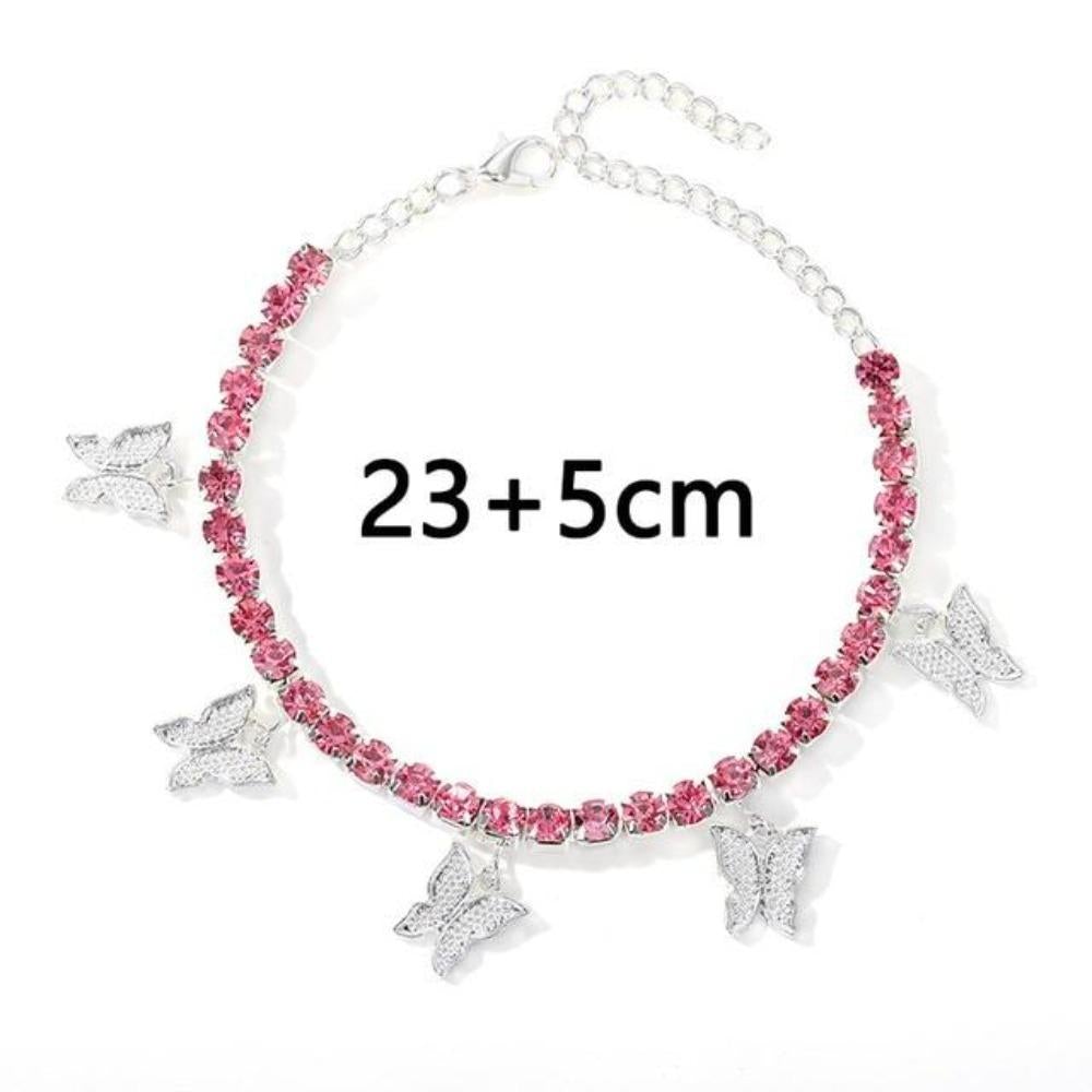 Iced Butterfly Pendant Anklet (12 Variants) 3 Colors Cubic Zirconia