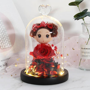 Immortal Enchanted Rose Glass Heart Dome w/ Princess Doll (13 Designs)