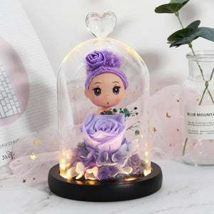 Immortal Enchanted Rose Glass Heart Dome w/ Princess Doll (13 Designs)