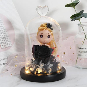Immortal Enchanted Rose Glass Heart Dome w/ Princess Doll (13 Designs)
