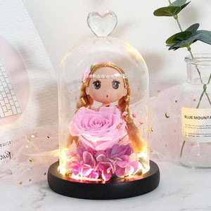 Immortal Enchanted Rose Glass Heart Dome w/ Princess Doll (13 Designs)