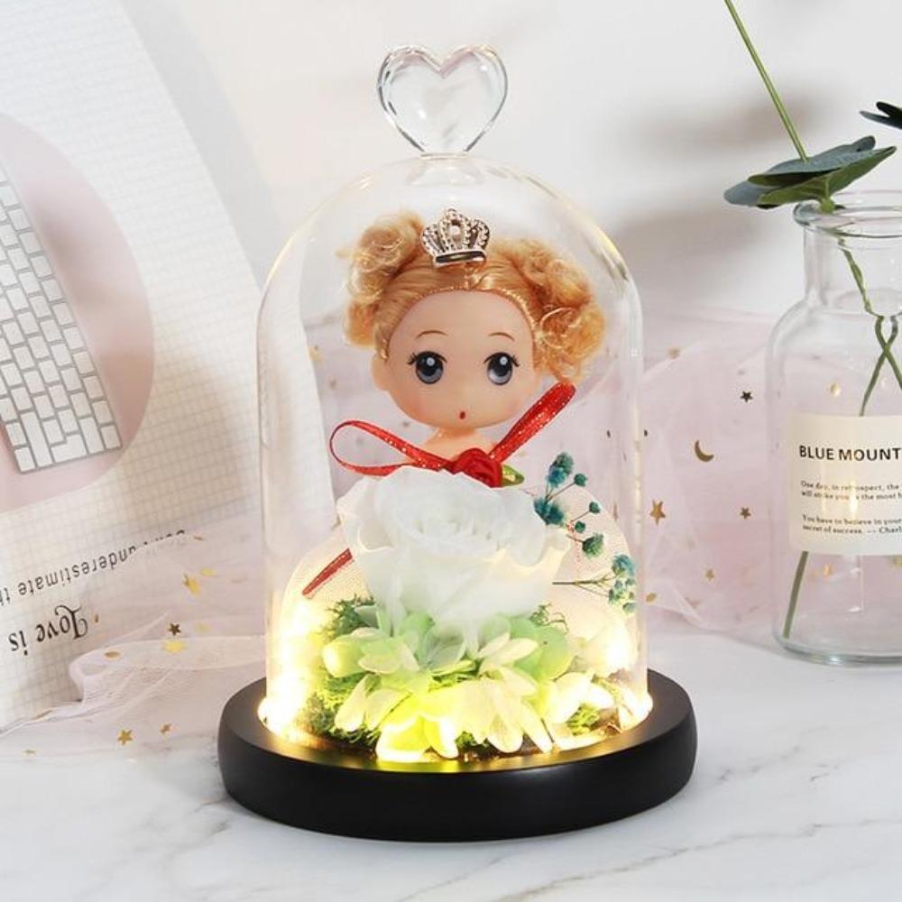 Immortal Enchanted Rose Glass Heart Dome w/ Princess Doll (13 Designs)
