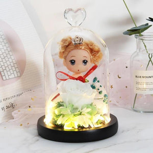 Immortal Enchanted Rose Glass Heart Dome w/ Princess Doll (13 Designs)
