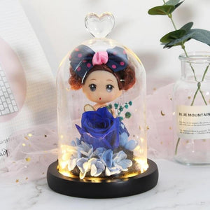 Immortal Enchanted Rose Glass Heart Dome w/ Princess Doll (13 Designs)