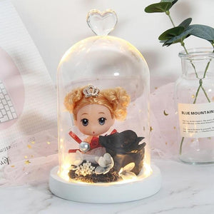 Immortal Enchanted Rose Glass Heart Dome w/ Princess Doll (13 Designs)