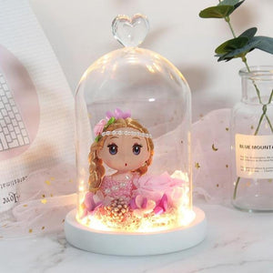 Immortal Enchanted Rose Glass Heart Dome w/ Princess Doll (13 Designs)