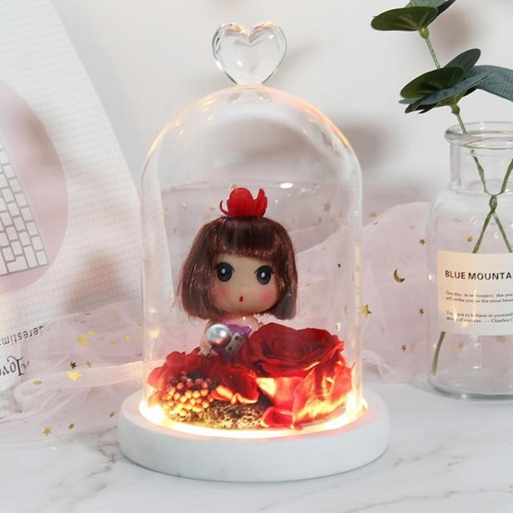 Immortal Enchanted Rose Glass Heart Dome w/ Princess Doll (13 Designs)