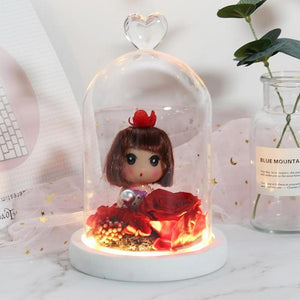 Immortal Enchanted Rose Glass Heart Dome w/ Princess Doll (13 Designs)