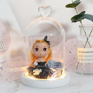 Immortal Enchanted Rose Glass Heart Dome w/ Princess Doll (13 Designs)
