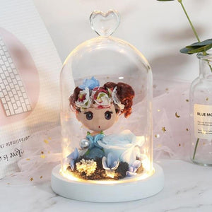 Immortal Enchanted Rose Glass Heart Dome w/ Princess Doll (13 Designs)