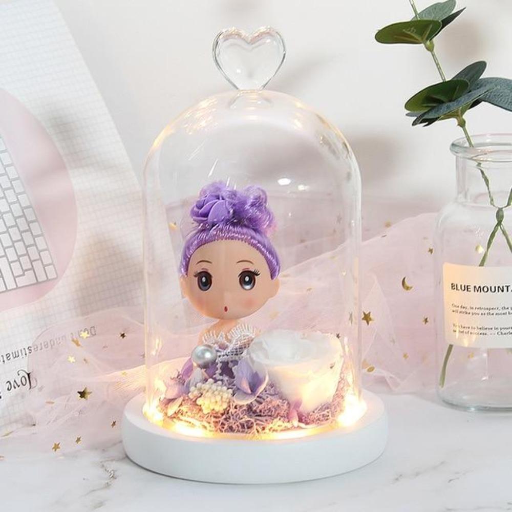 Immortal Enchanted Rose Glass Heart Dome w/ Princess Doll (13 Designs)