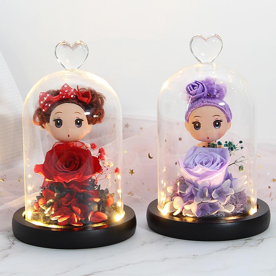 Immortal Enchanted Rose Glass Heart Dome w/ Princess Doll (13 Designs)