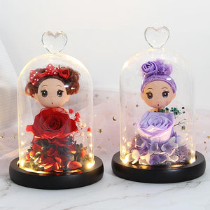 Immortal Enchanted Rose Glass Heart Dome w/ Princess Doll (13 Designs)