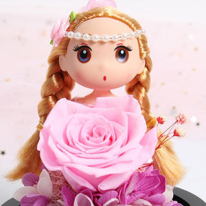 Immortal Enchanted Rose Glass Heart Dome w/ Princess Doll (13 Designs)