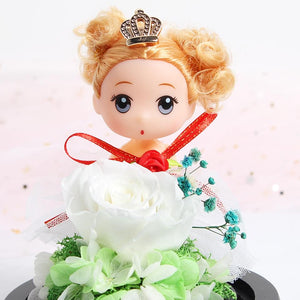 Immortal Enchanted Rose Glass Heart Dome w/ Princess Doll (13 Designs)