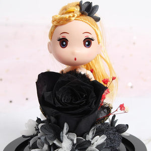 Immortal Enchanted Rose Glass Heart Dome w/ Princess Doll (13 Designs)