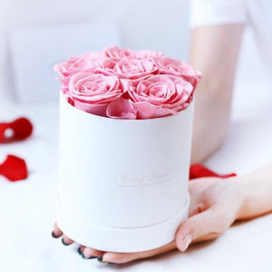 Luxurious Immortal Enchanted Preserved Rose In Round Gift Box (3 Sizes) 3 Colors White or Black Box